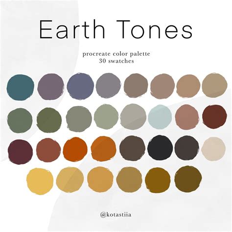 Earth Tones Color Palette, 30 Handpicked Swatches for Procreate, Colors ...