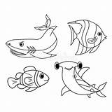 Set Of Cartoon Cute Fish For Coloring Pages Stock Vector  sketch template