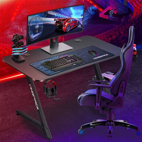 Kingrack Gaming Desk,Ergonomic PC Computer Desk,Z Shaped Gaming Table,Gamer Workstation With ...
