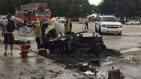 Lamborghini Huracan Breaks in Half, then Bursts into Flames in Chicago