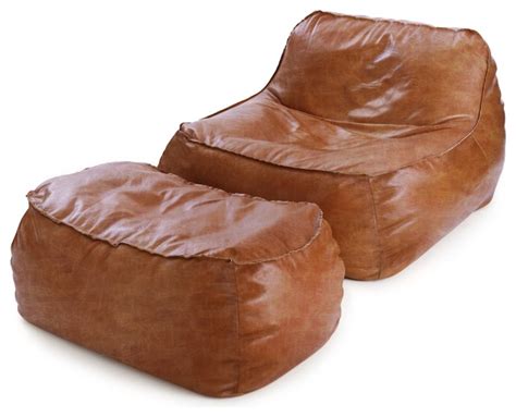 Rust Leather Bean Bag Lounge Chair & Ottoman - Contemporary - Bean Bag Chairs - by Auratype