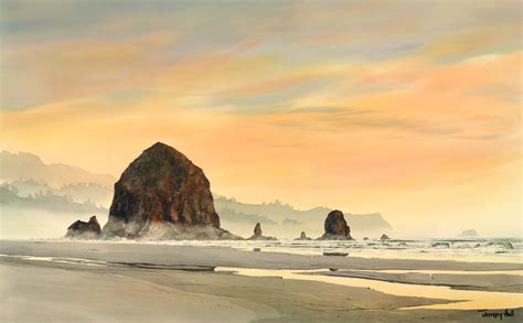 Haystack Rock Sunset - The Jeffrey Hull Gallery - Original Paintings ...