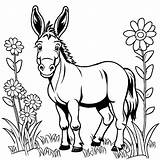 Smiling donkey In Flower Field coloring Page Lulu Pages sketch template