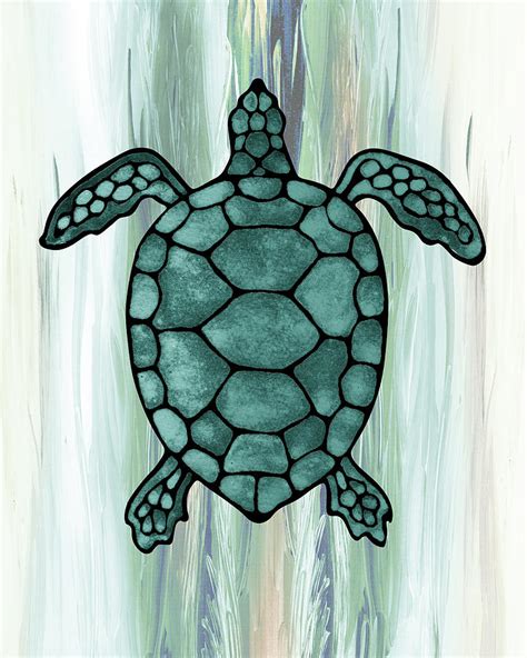 Beautiful Giant Turtle In Teal Blue Sea Painting by Irina Sztukowski ...