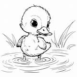 Baby duck In The pond coloring Page For Kids On White Background Hand  sketch template