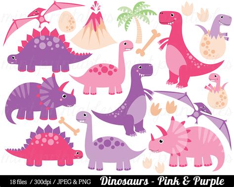 Dinosaur Clipart Pink Purple Dinosaurs Clip Art T Rex | Etsy