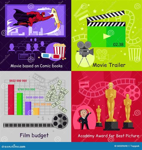 Cinema Set Banners Film Movie Design Stock Vector - Illustration of ...