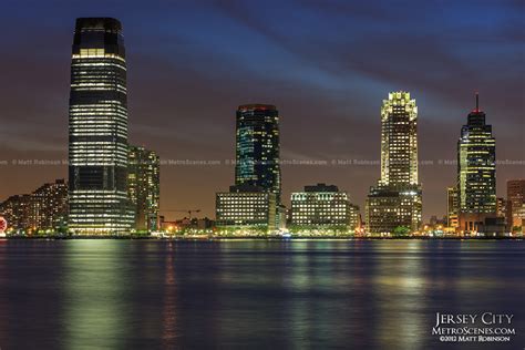 Downtown Jersey City Skyline and shore front at night - MetroScenes.com ...