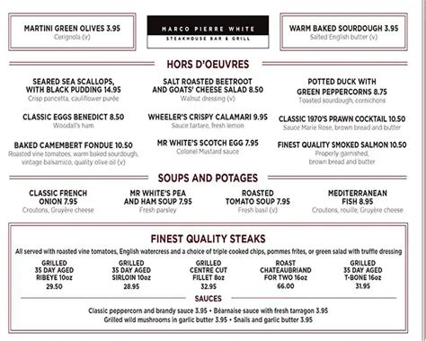 Menu at Marco Pierre White Steakhouse Bar & Grill - Birmingham, Birmingham