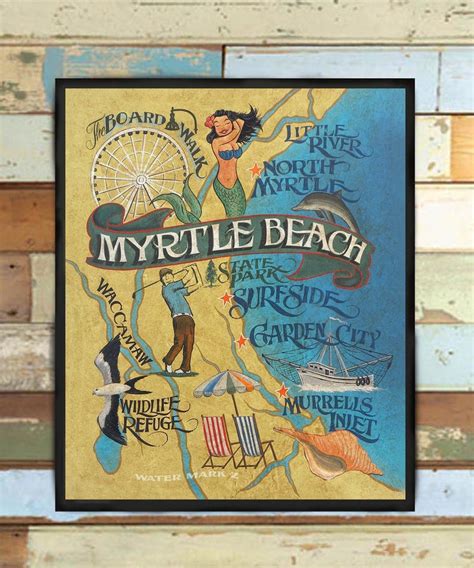 Myrtle Beach South Carolina Print from an original hand | Etsy Myrtle Beach Map, North Myrtle ...