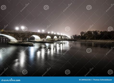 View To the Stone Bridge in Regensburg at Night in the Fog Over the ...