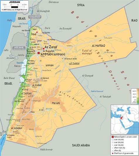 Physical Map of Jordan - Ezilon Maps