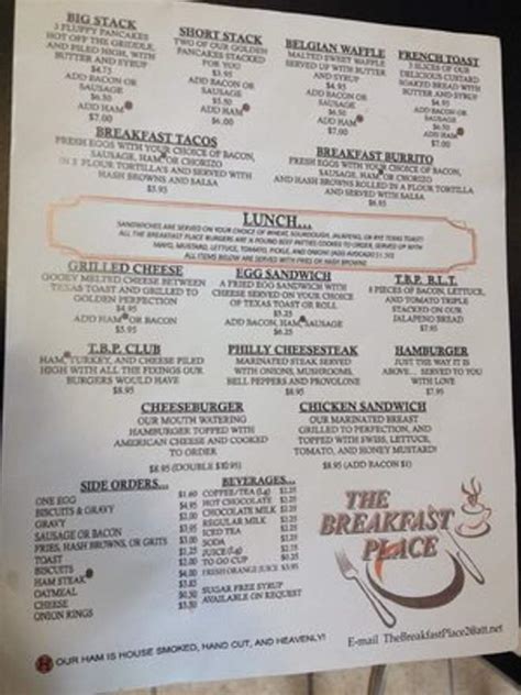 Online Menu of The Breakfast Place, The Woodlands, TX