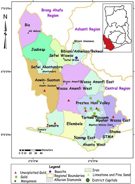 Map of the Western Region and its assemblies showing mineral deposits... | Download Scientific ...