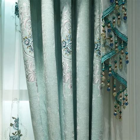 New Chenille Jacquard Blue Curtains for Living Room Premium European Curtians for Bedroom ...