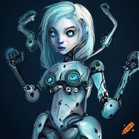 Fantasy drawing of a friendly female robot