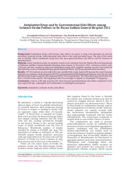 this PDF file Antiplatelet Drugs and Its Side Effects among Ischemic Stroke Patients in Dr ...