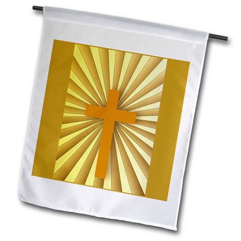 3dRose Gold Christian Cross on a Gold Sunburst background - Garden Flag ...