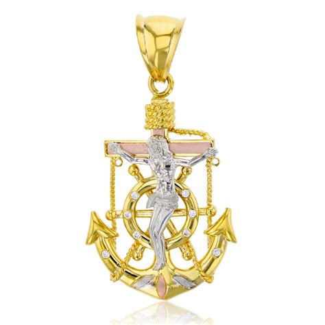 Decadence - 14K Solid Gold Tricolor Anchor Pendants | Cubic Zirconia ...