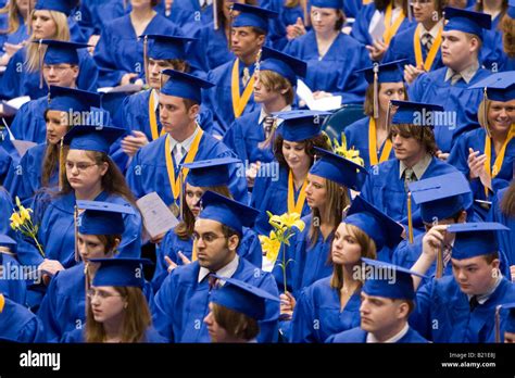 High school graduates at a graduation ceremony in Kearney, Nebraska ...