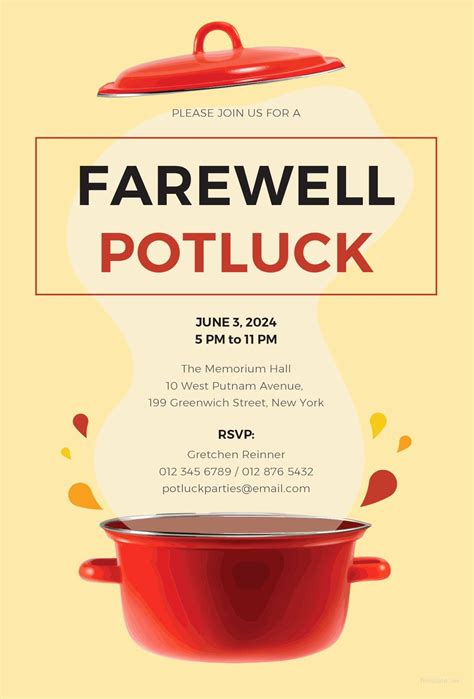 Beautiful Farewell Party Invitation Template Free in 2020 | Potluck ...