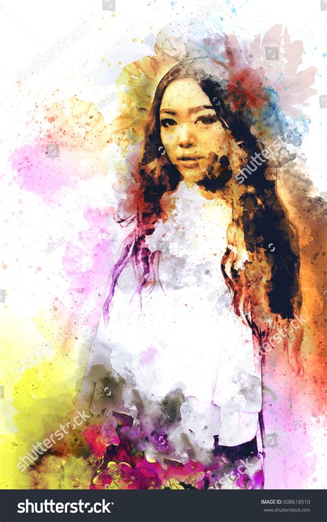 Watercolor Painting Girl Long Hair Splash Stock Illustration 608618510 | Shutterstock