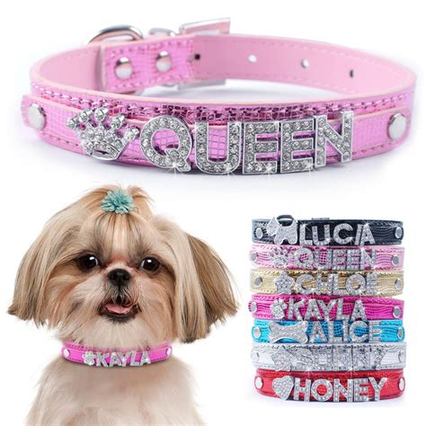 Customized Dog Collars Personalized Rhinestone Pet Puppy Collar Free Name and Charm XS S M L for ...