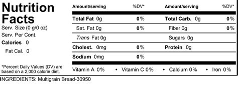 Multigrain Bread-30950 Nutrition Label – Giulianos Bakery