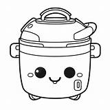 Kawaii Olla Arrocera Para Colorear Página Esquema Boceto Dibujo Vector  sketch template