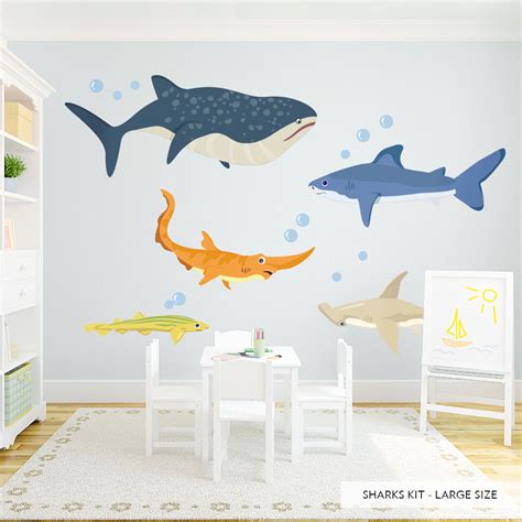 Shark Wall Decal Kit | Shark Wall Stickers | Wallums