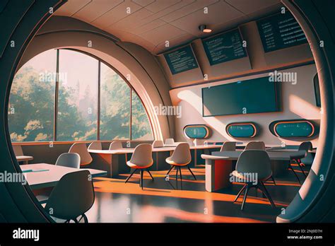 Futuristic school interior with modern furniture and equipment, ai generated illustration Stock ...