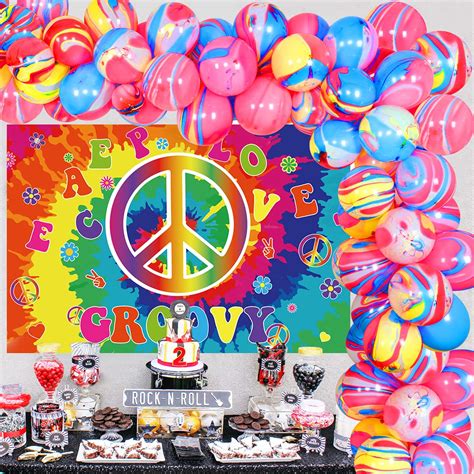 60's Hippie Theme Party Decorations, 1960s Groovy Photo Backdrop, Tie Dye Balloons Garland Arch ...