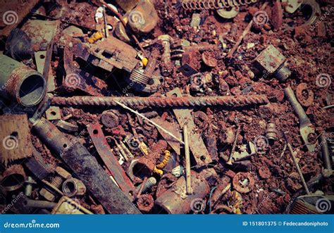 Many Broken Used Rusted Metal Objects in Recycling Stock Image - Image of spoilt, filtered ...