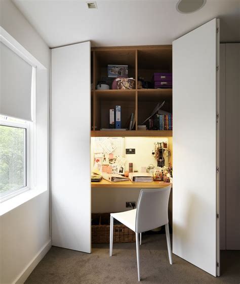 large doors, desk hidden, computer nook in closet #homeoffice | House ...