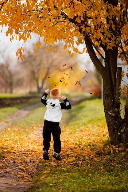 Premium Photo | A child is jumping in the park and catching yellow ...