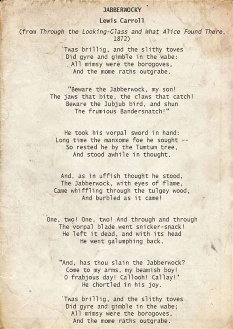 Die besten 25+ Jabberwocky poem Ideen auf Pinterest