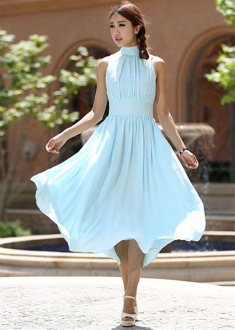 Pin by Amanda van Rooyen on DRESSES | Chiffon maxi dress, Light blue midi dress, Blue midi dress