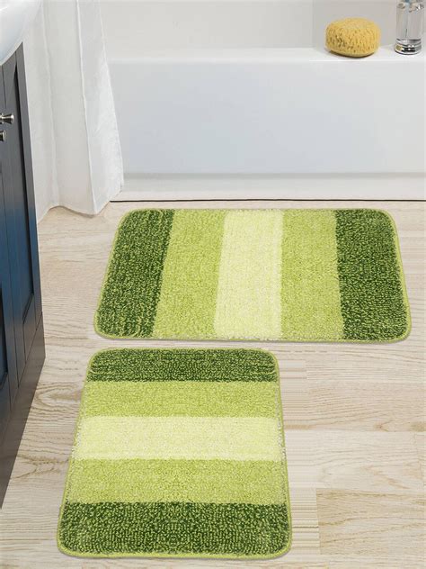 Buy Saral Home Set Of 2 Green & Lime Green Striped Anti Skid Bath Mats - Bath Rugs for Unisex ...