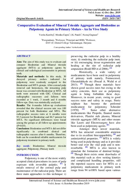 (PDF) Comparative Evaluation of Mineral Trioxide Aggregate and Biodentine as Pulpotomy Agents in ...