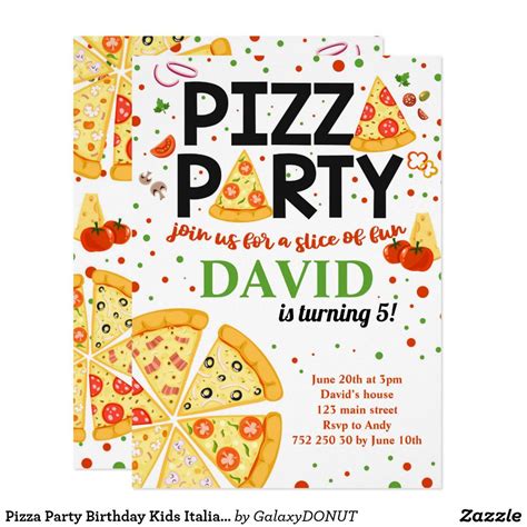 Pizza Party Birthday Kids Italian Fun Boy Girl Invitation | Zazzle.com | Pizza party birthday ...