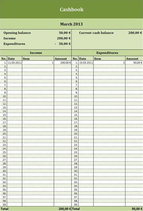 Free cashbook as Excel template | Excel Templates for every purpose