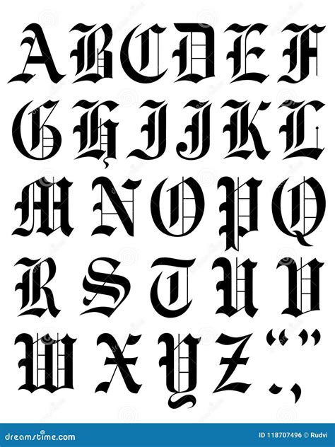 Old English Font Vector. Set Gothic Font Vector Alphabet Sketch. Stock Vector - Illustration of ...