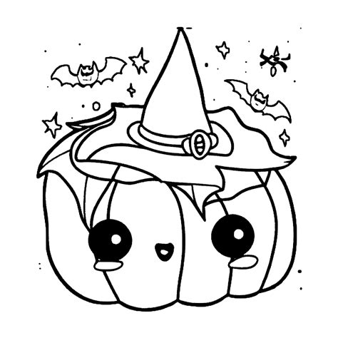 Halloween Coloring Page Cutecore No Outline Clean Perfect Continuous Lines · Creative Fabrica