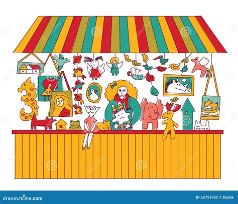 Art Hand Made Fair Toys Seller Isolate on White. Stock Vector - Illustration of rocking, girl ...