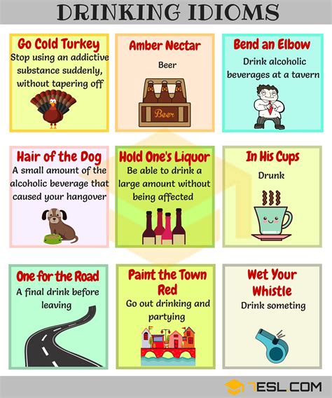 Drinking Idioms • 7ESL | Idioms, English idioms, English phrases