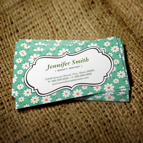 Craft Artist - Elegant Green Daisy Business Cards