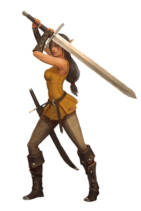 Female Half-Elf Greatsword Fighter Rogue - Pathfinder 2E PFRPG DND D&D 3.5 5E 5th ed d20 fant ...