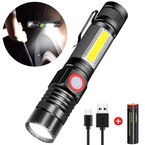 Rechargeable Flashlight, Spriak Magnetic Flashlights with Clip (Included Battery), Side Work ...