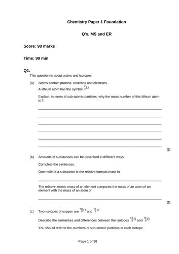 AQA Combined Science Trilogy Chemistry Paper 1 Revision and 2020 Exam Support | Teaching Resources