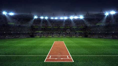 Illuminated Round Cricket Stadium Full of Fans at Night Upper Front View Stock Illustration ...